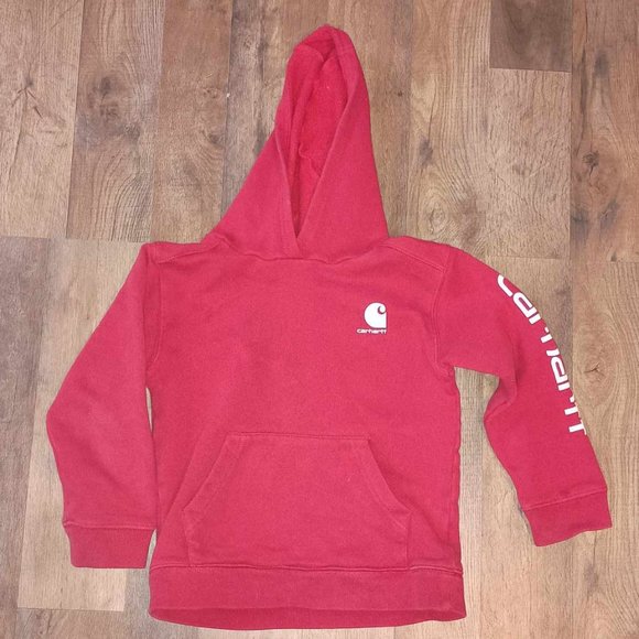 [Carhartt] Hoodie Boys Size 7 Red Logo Pockets Cotton Blend - Picture 1 of 5
